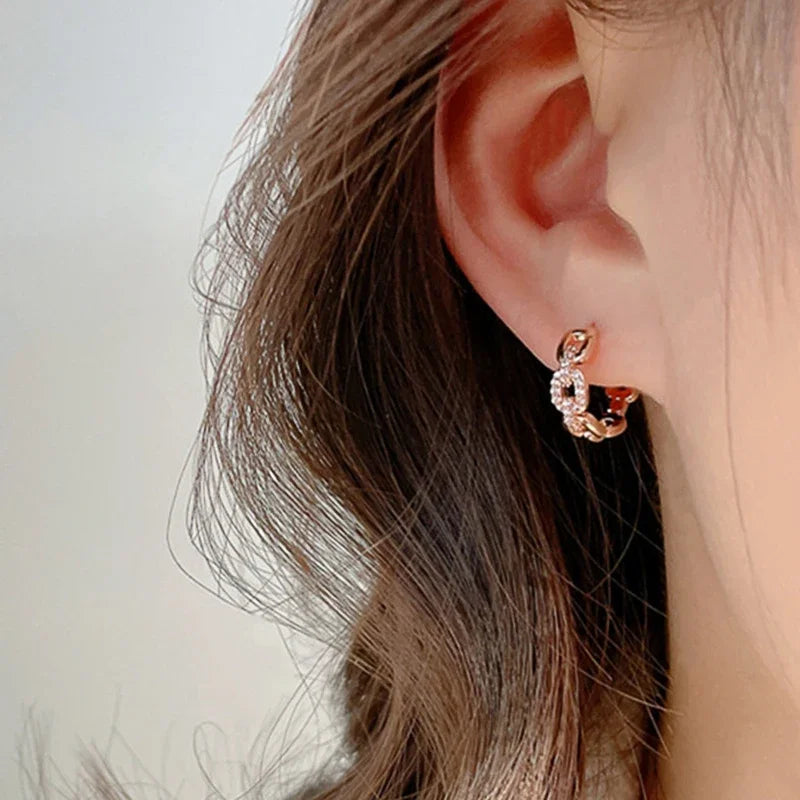 Huitan Chain Link CZ Hoop Earrings – Rose Gold Fashion Jewelry Hoop Earrings Axl