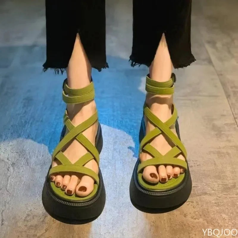 Women's Platform Wedge Sandals – Cross Strap & Zipper Summer Platform Wedge Sandals Axl