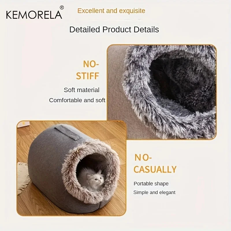 KEMORELA Self-Warming Cat Cave Bed – Cozy Indoor Kitten Nest Cat Cave Bed Axl