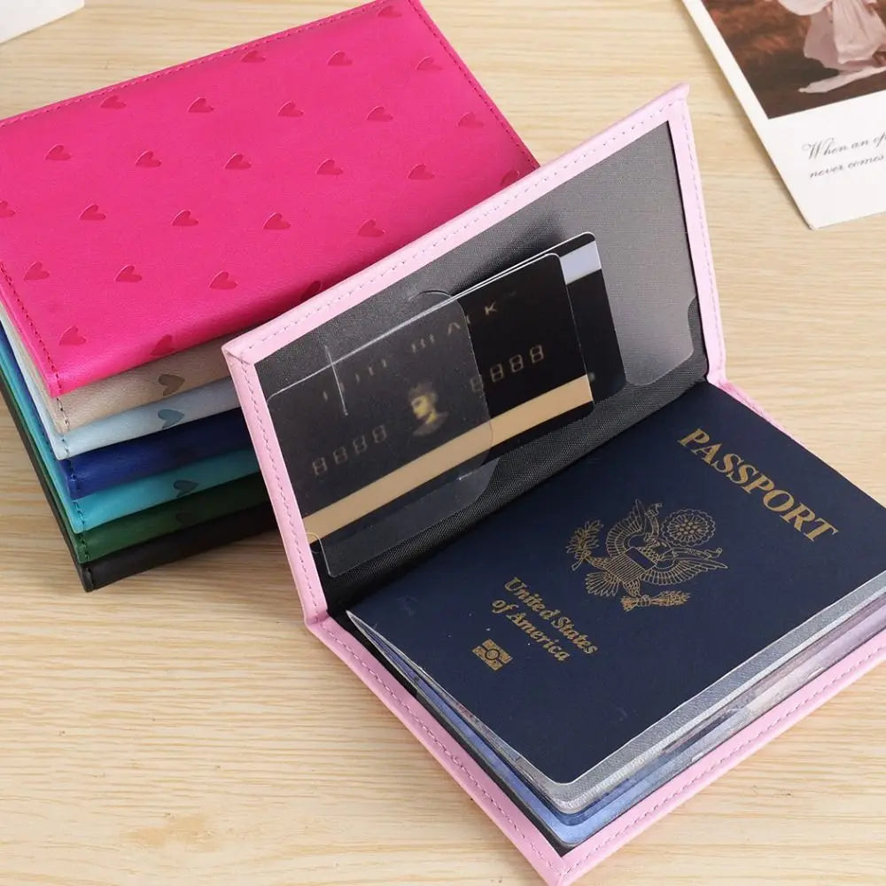 PU Leather Heart Print Passport Holder – Slim Travel Cover Passport Holder Axl