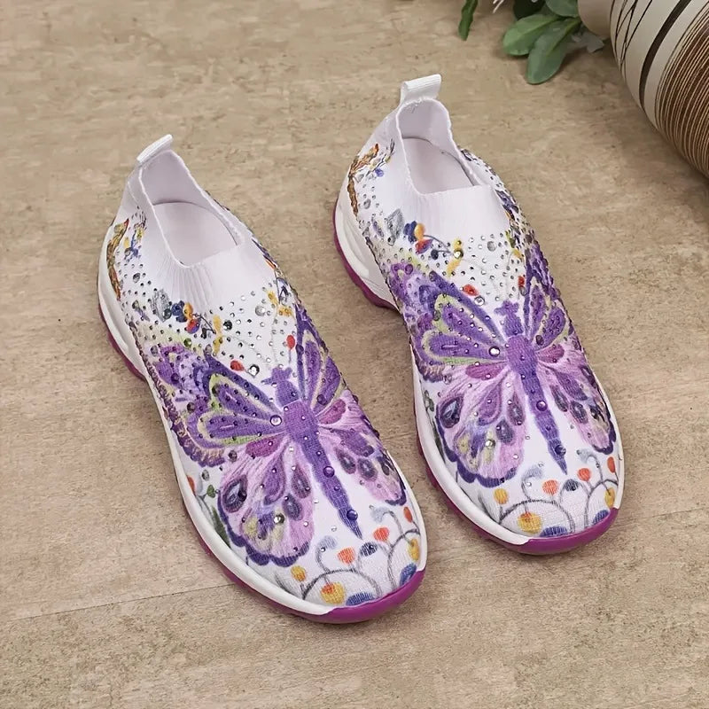 Women's Butterfly Print Platform Sneakers | Knit Slip-On Platform Sneakers Axl purple -2 42
