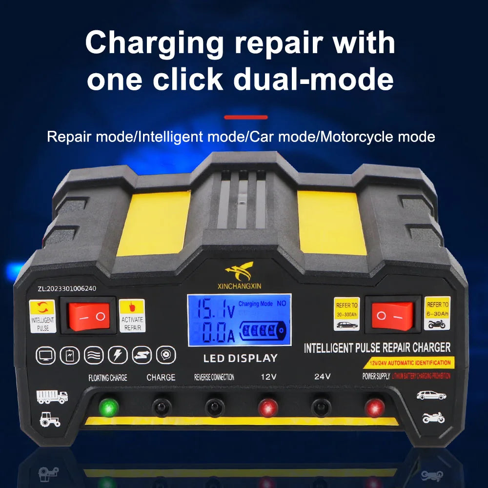 300AH Pulse Repair Car Battery Charger – LCD 12V/24V Auto Battery Charger Axl