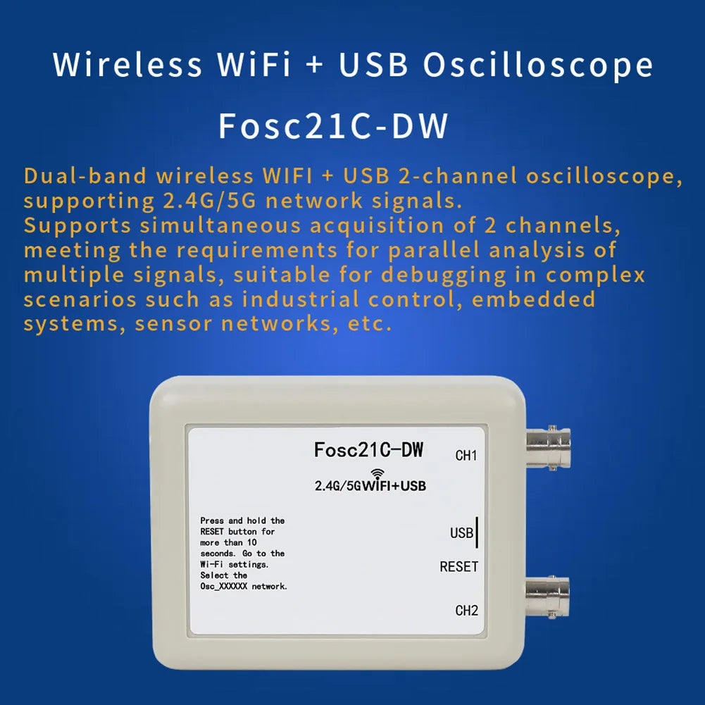 Fosc21C-DW Dual-Band WiFi USB 2-Channel Oscilloscope 2.4G/5G Wireless Oscilloscope Axl
