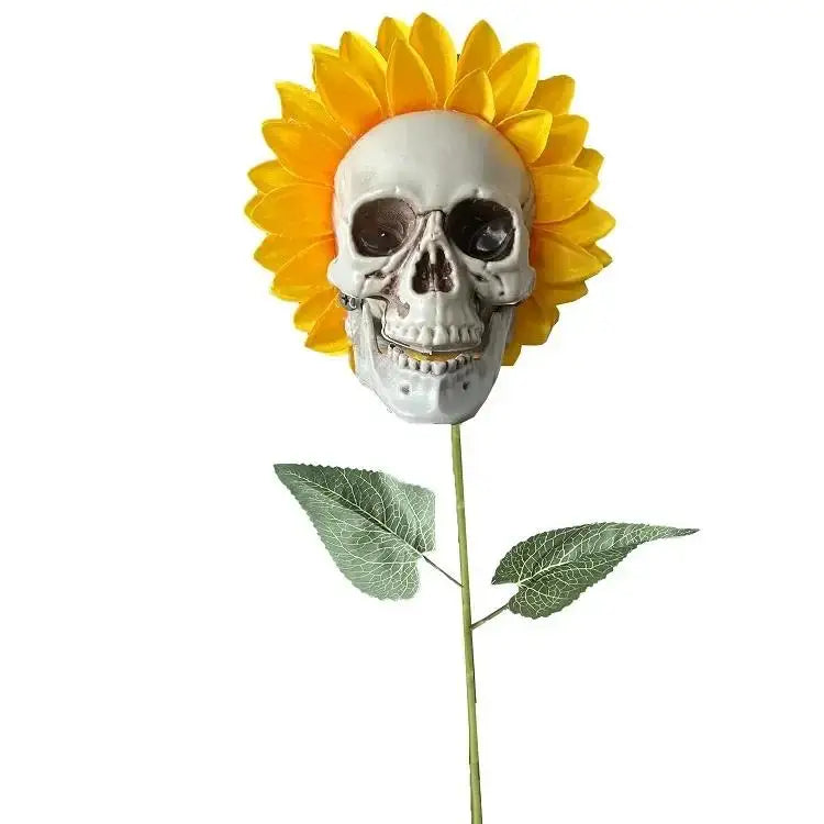 Skeleton Sunflower Halloween Garden Stake – Skull Yard Decor Halloween Garden Stake Axl A