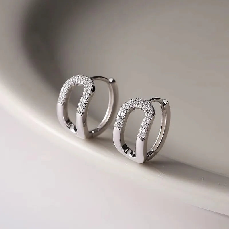 Huitan Curved Oval Hoop Earrings – Cubic Zirconia Fashion Jewelry Hoop Earrings Axl