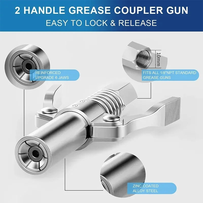 10,000 PSI Quick-Release Grease Gun Coupler 1/8 NPT Grease Gun Coupler Axl