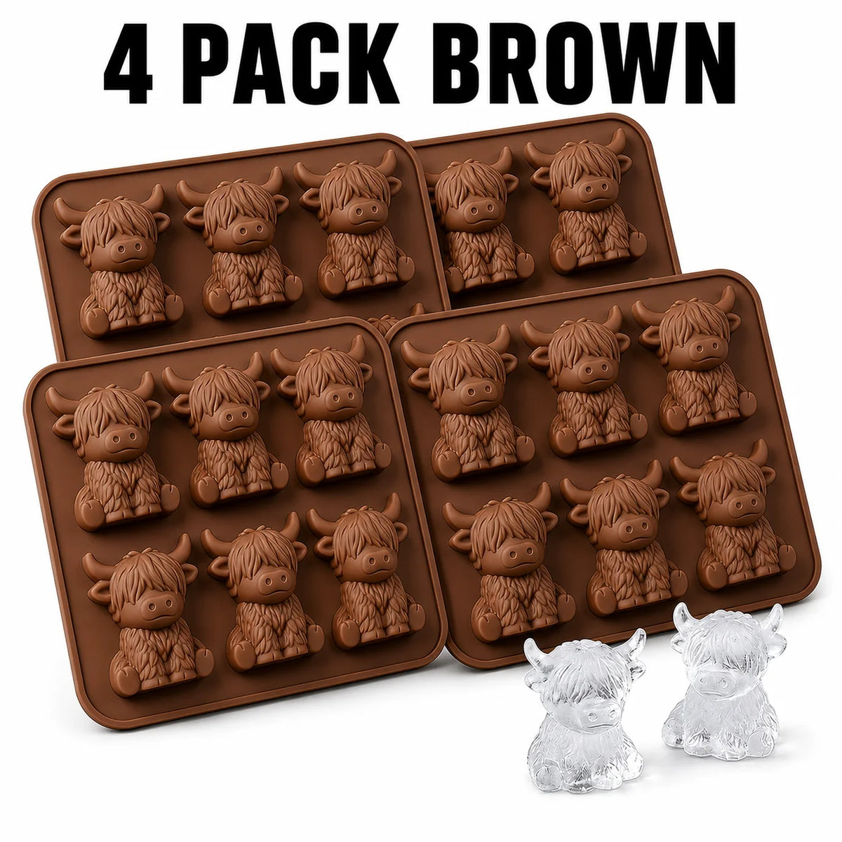 3D Highland Cow Silicone Ice Cube Tray – Yak Mold for Drinks Silicone Ice Cube Tray Axl 4 PACK Brown