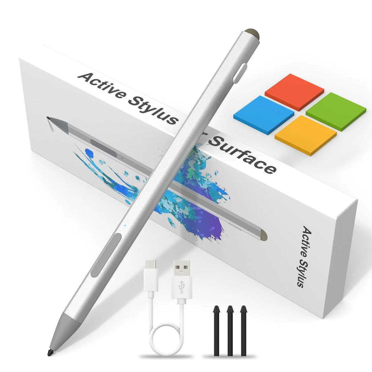 Stylus Pen for Microsoft Surface – 4096 Pressure & Palm Rejection Surface Stylus Pen Axl Silver