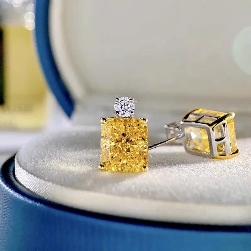 Huitan Two-Tone Geometric CZ Stud Earrings for Women CZ Stud Earrings Axl