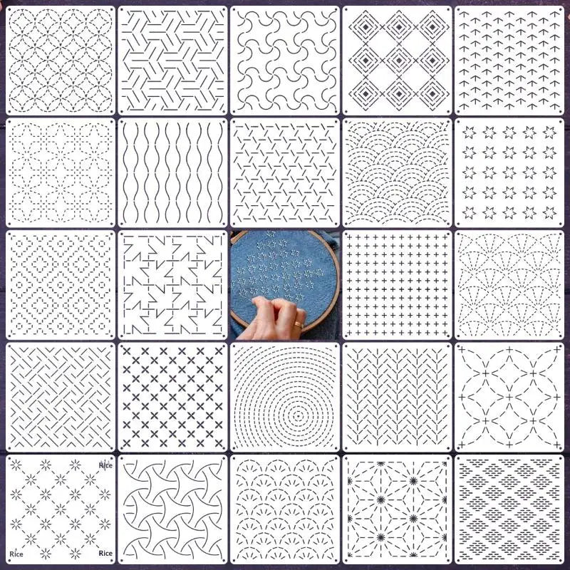 Sashiko Embroidery Stencils – 8/9/24 Pcs Reusable Quilting Templates Embroidery Stencil Set Axl
