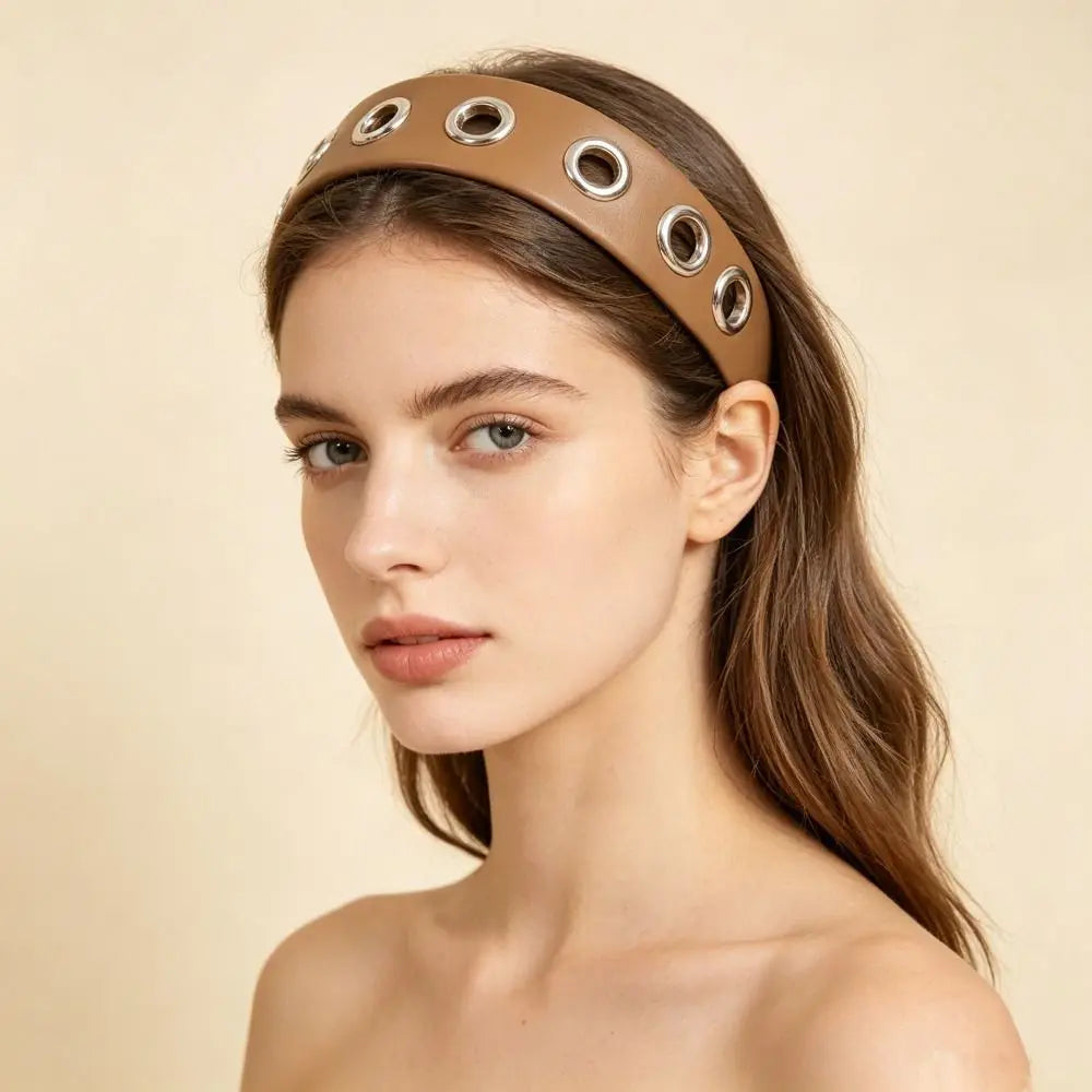Punk PU Leather Headband | Metal Grommet Steampunk Hair Wrap Punk Hair Headband Axl