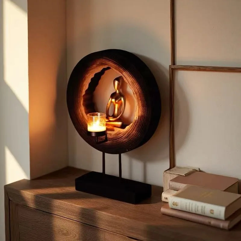 Retro Wooden Candle Holder Figurine – Modern Home Décor Candle Holder Figurine Axl