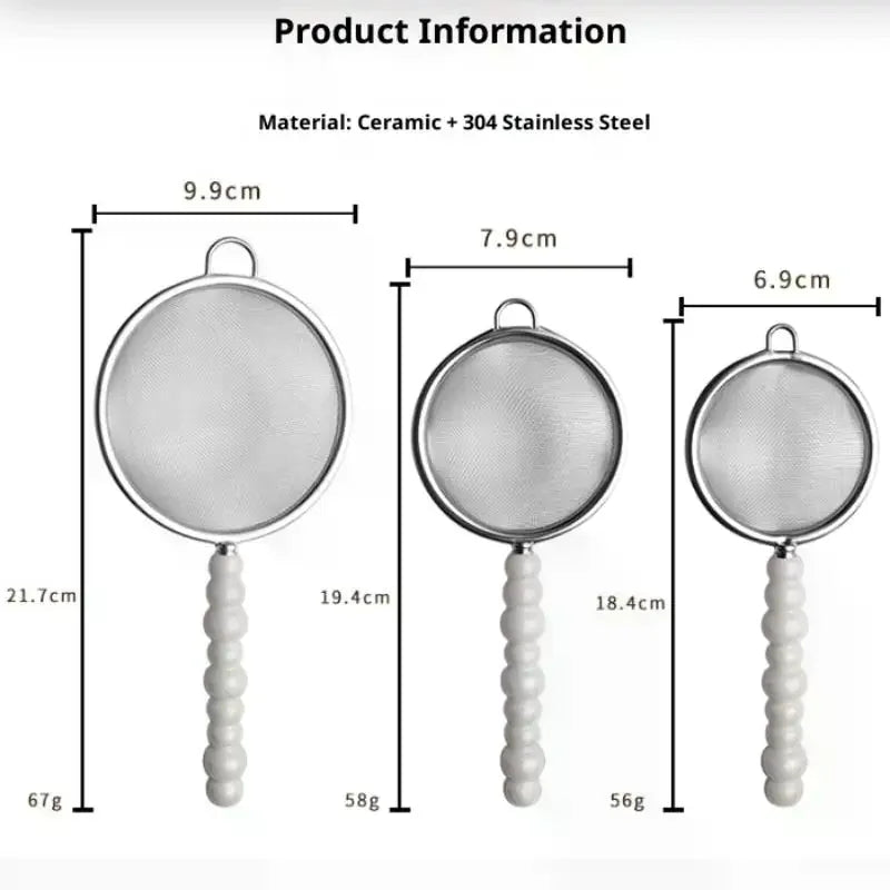 Tea Strainer with Pearl Ceramic Handle – Fine Mesh Sieve Tea Strainer Axl