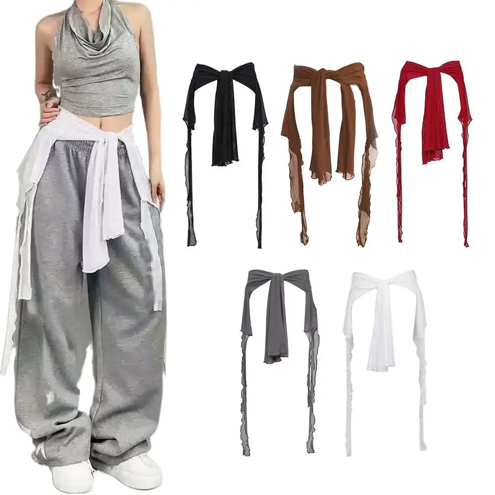 Y2K Hip-Hop Dance Scarf Belt – Sheer Tassel Wrap Skirt Dance Scarf Wrap Axl