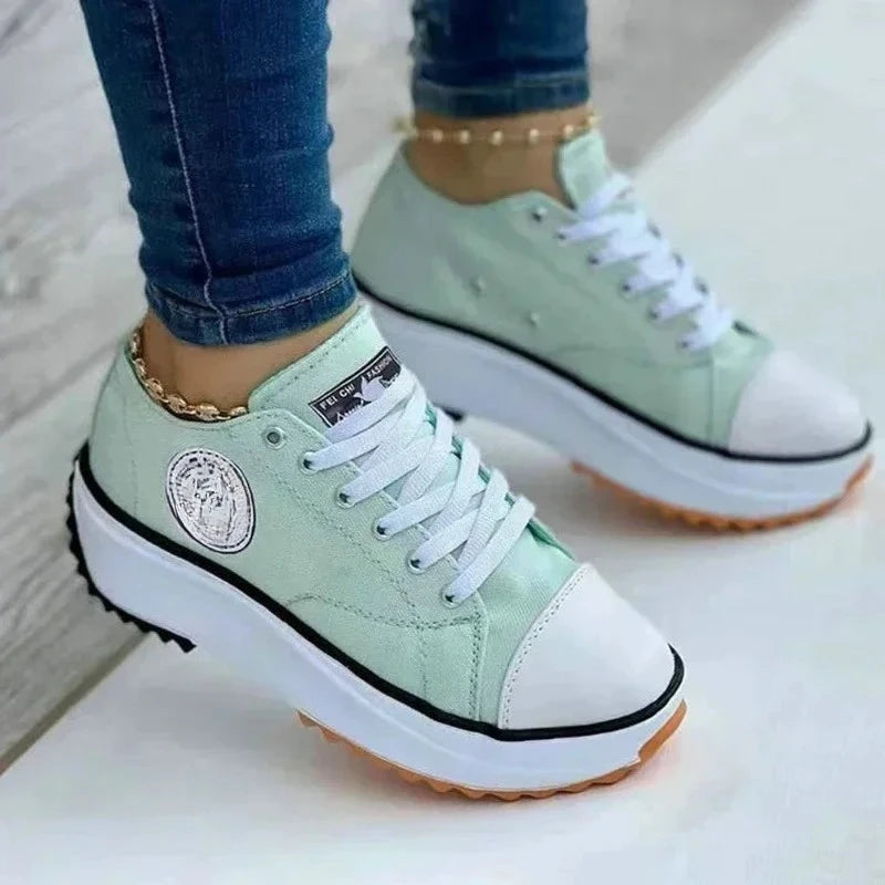 Women's Canvas Lace-Up Sneakers – Flat Casual Walking Shoes Canvas Sneakers Axl