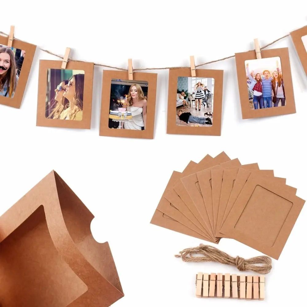 10-Piece DIY Paper Photo Frame Set with Clips & Rope | Wall Decor Photo Frame Set Axl