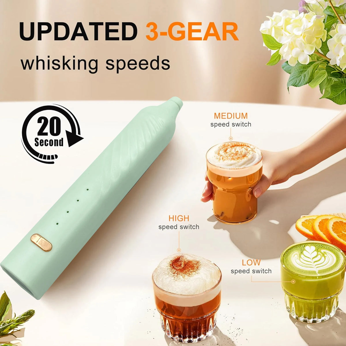 ONEKA Mini Rechargeable Milk Frother Wand | Coffee Latte Mixer Handheld Milk Frother Axl