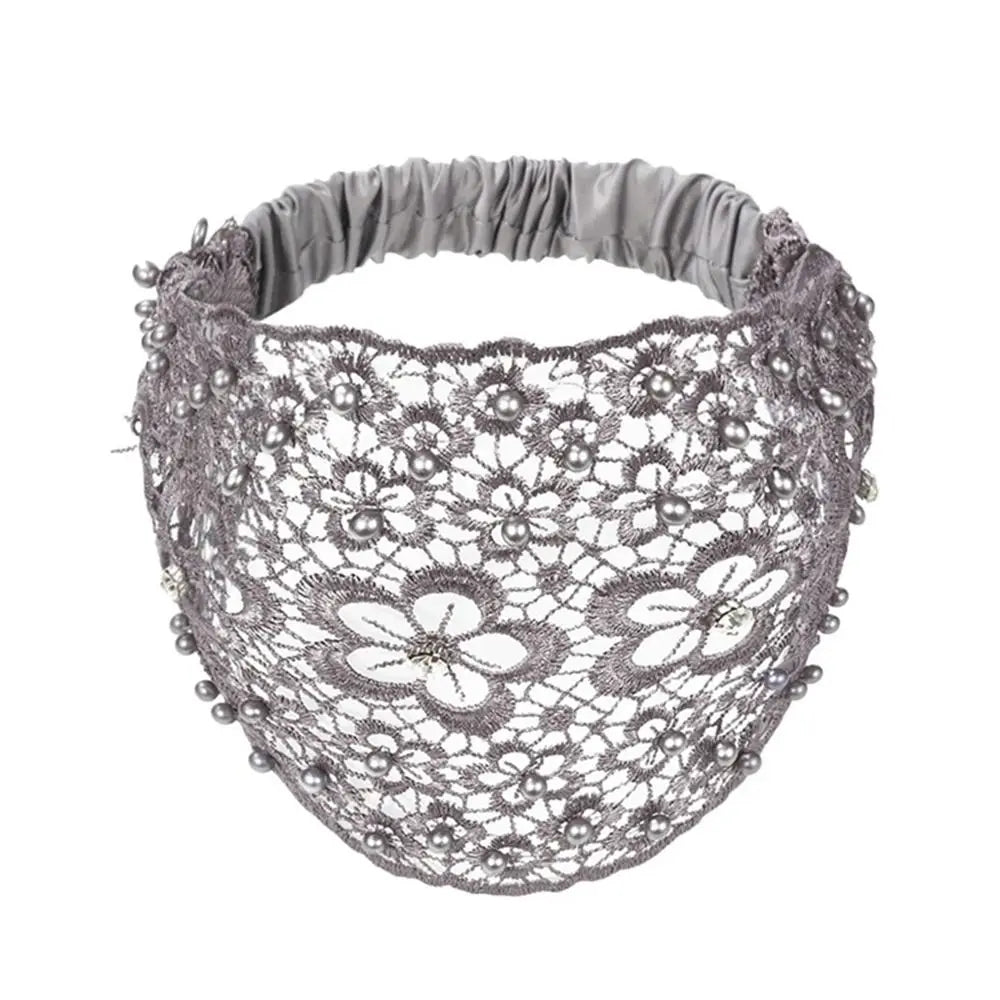 Korean Wide Pearl Lace Headband – Women's Hair Hoop Accessory Fashion Headband Axl grey