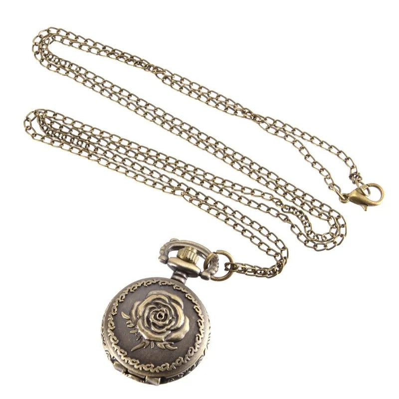 Vintage Bronze Rose Quartz Pocket Watch with Chain Pocket Watch Axl