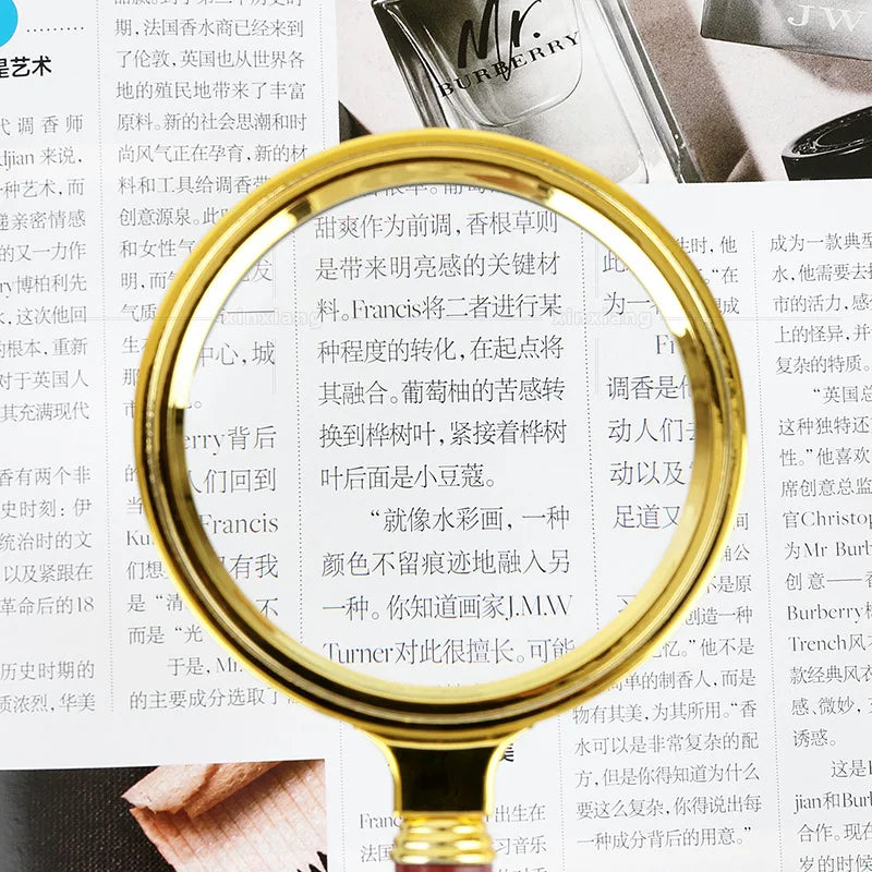 7X Handheld Magnifying Glass – Gold & Mahogany-Style Handle Handheld Magnifier Axl