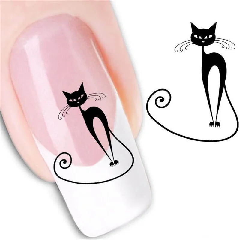 Black Cat Nail Art Stickers – 12 DIY Water Transfer Decals Nail Art Stickers Axl