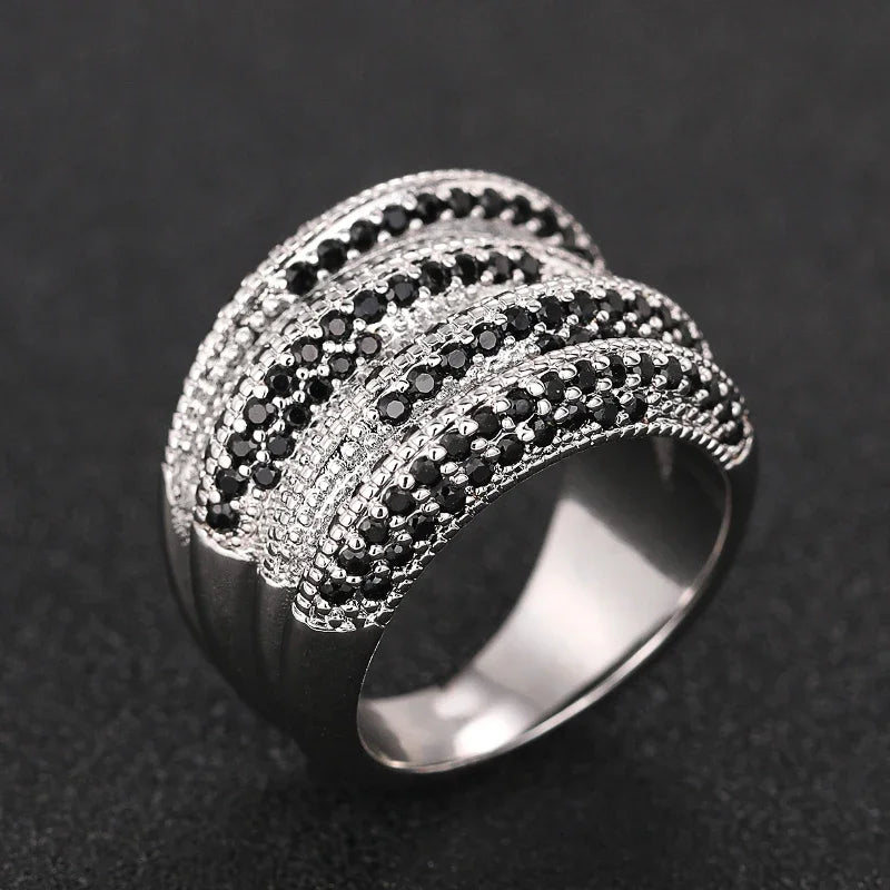 Huitan Wide Black Stone Statement Ring – Bold Fashion Jewelry Fashion Statement Ring Axl
