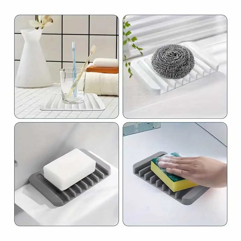 Silicone Soap Dish No Drill – Draining Non-Slip Soap Holder Soap Dish Axl