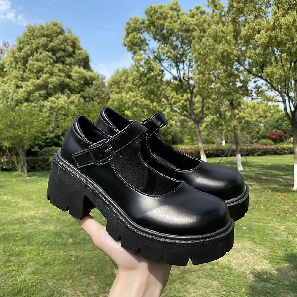 Women's Mary Jane Pumps – Retro Round Toe Thick Sole Heels Mary Jane Pumps Axl Matte black 41