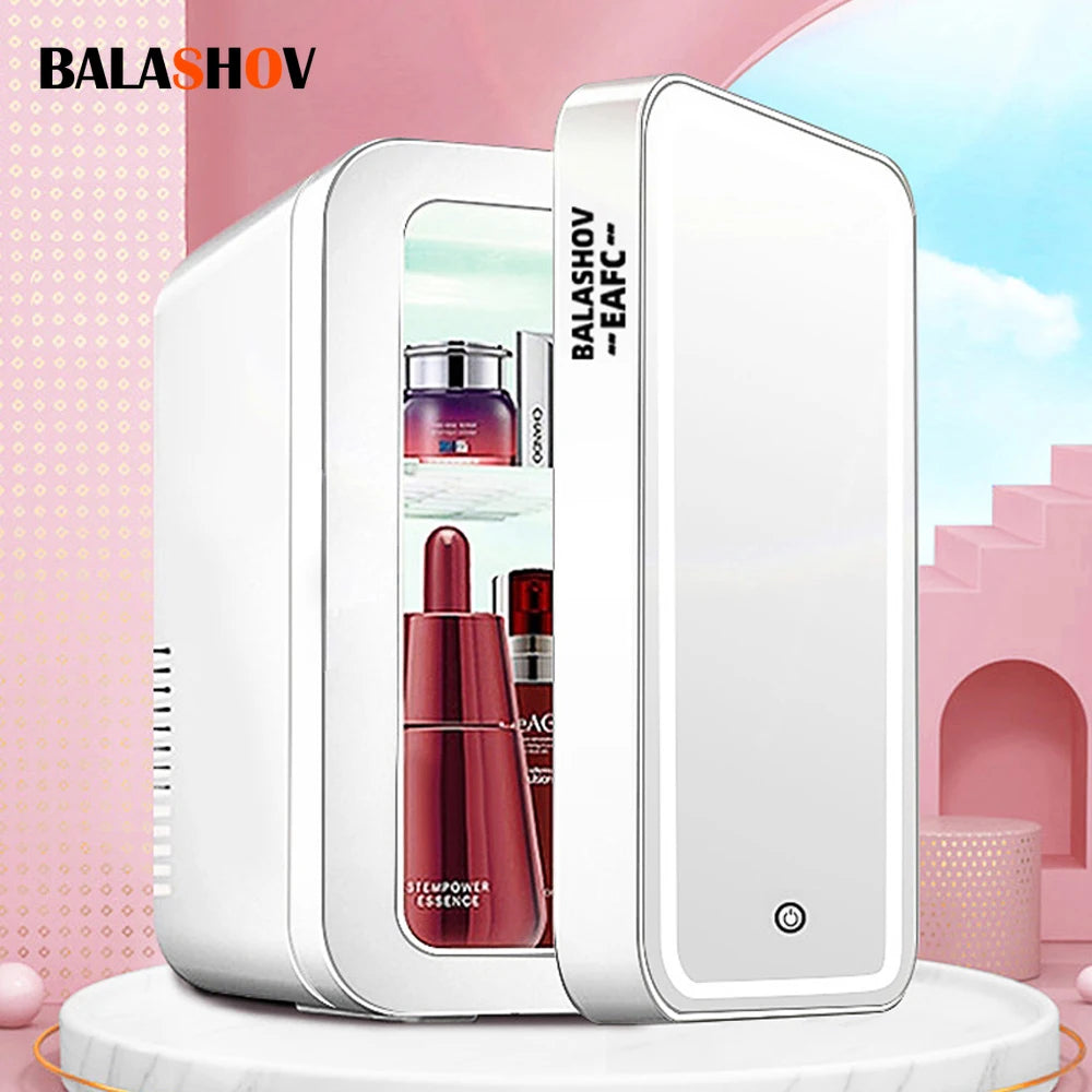 BALASHOV 4L Mini Makeup Fridge with LED Mirror | Cosmetic Cooler Mini Cosmetic Fridge Axl
