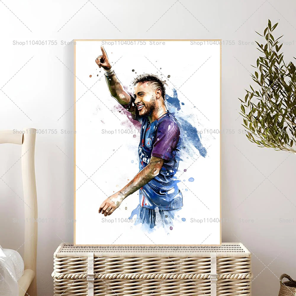 Watercolor Soccer Star Wall Poster – Self-Adhesive Art Sticker Wall Art Poster Axl z1 50x70cm No Frame