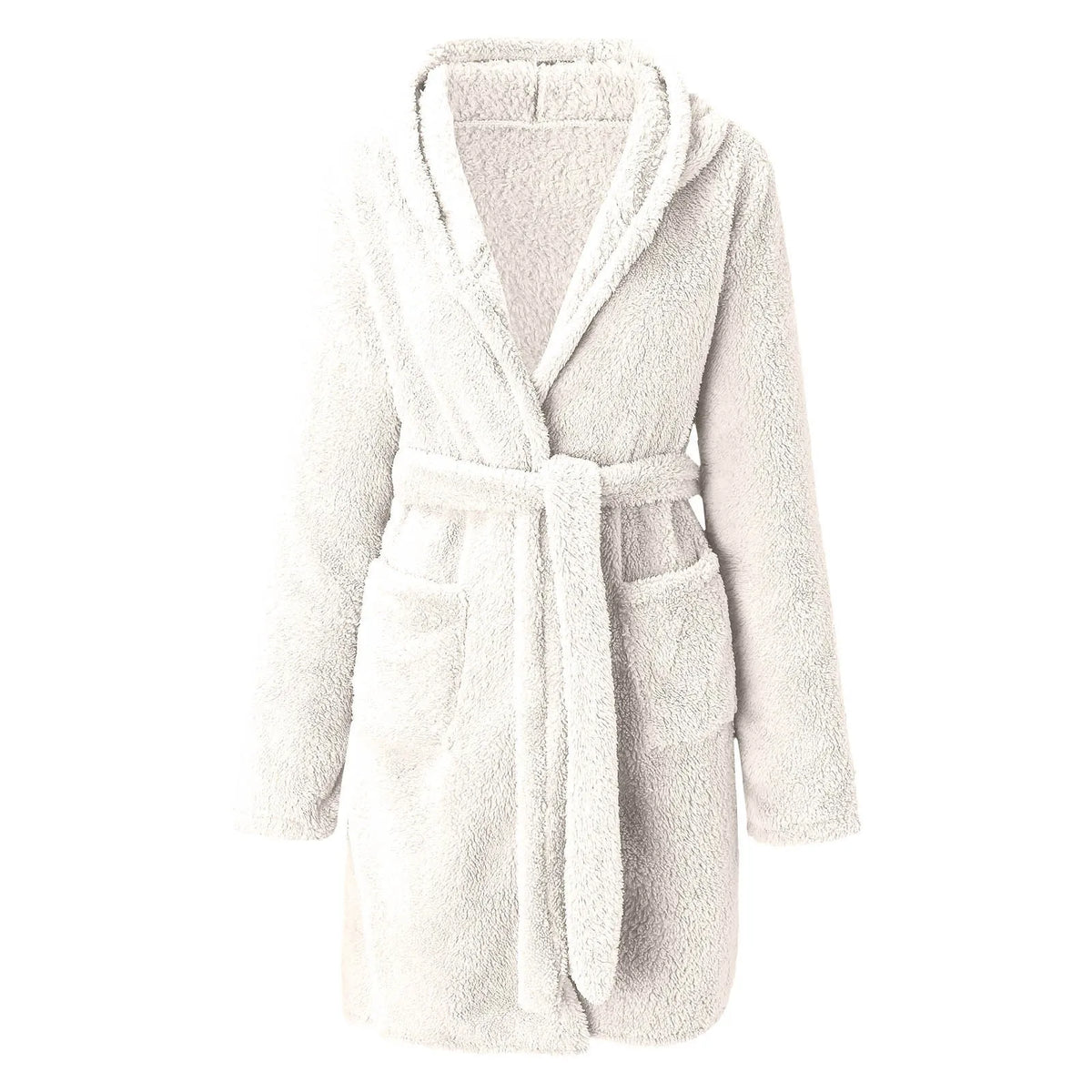Women's Hooded Fuzzy Fleece Robe – Cozy Kimono Bathrobe Hooded Fleece Robe Axl Beige XXL