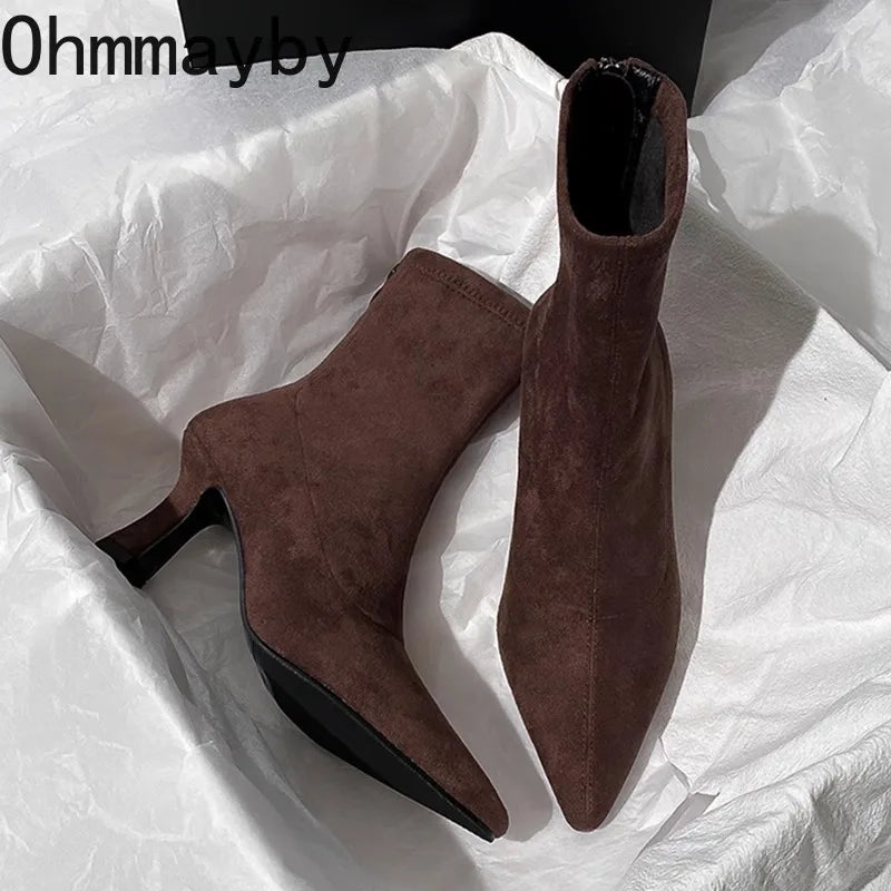 Vintage Pointed Toe Women's Ankle Boots | High Heel Booties Ankle Boots Axl