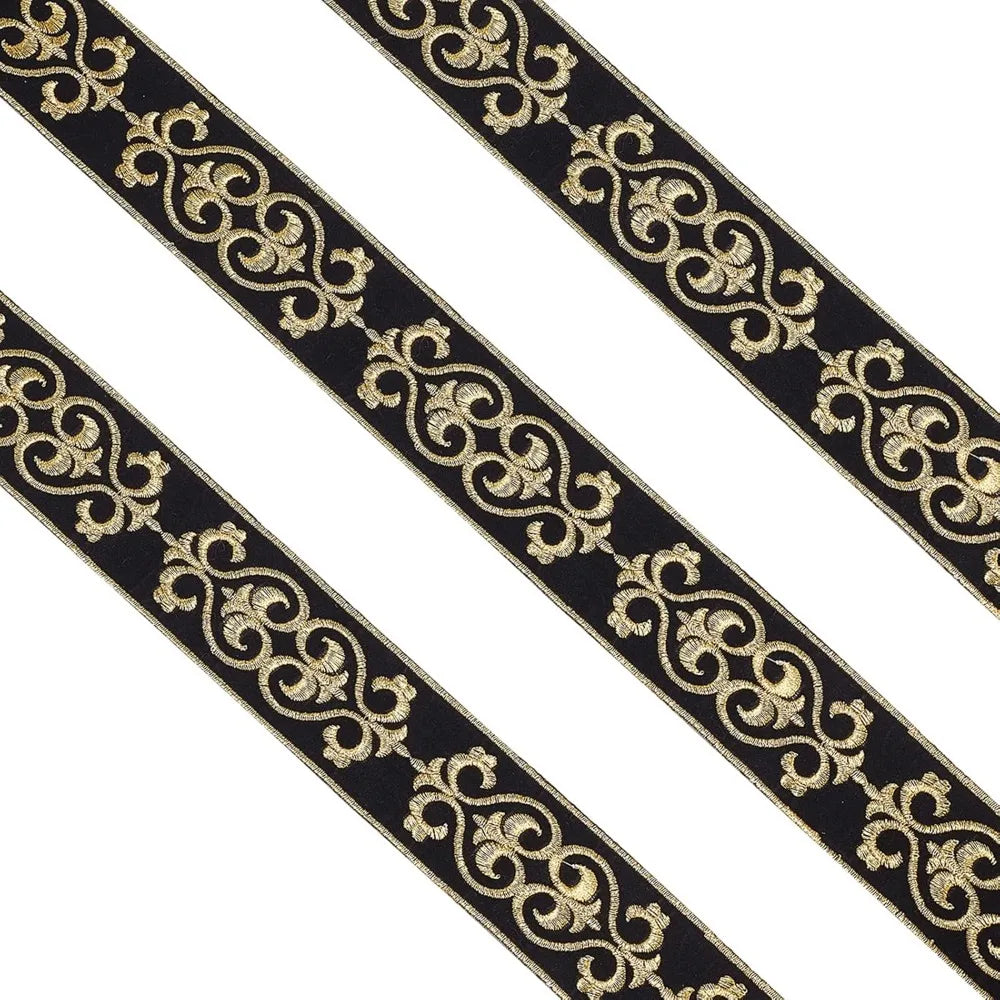 Ethnic Floral Jacquard Grosgrain Ribbon Goldenrod 46mm 3.8m Jacquard Craft Ribbon Axl