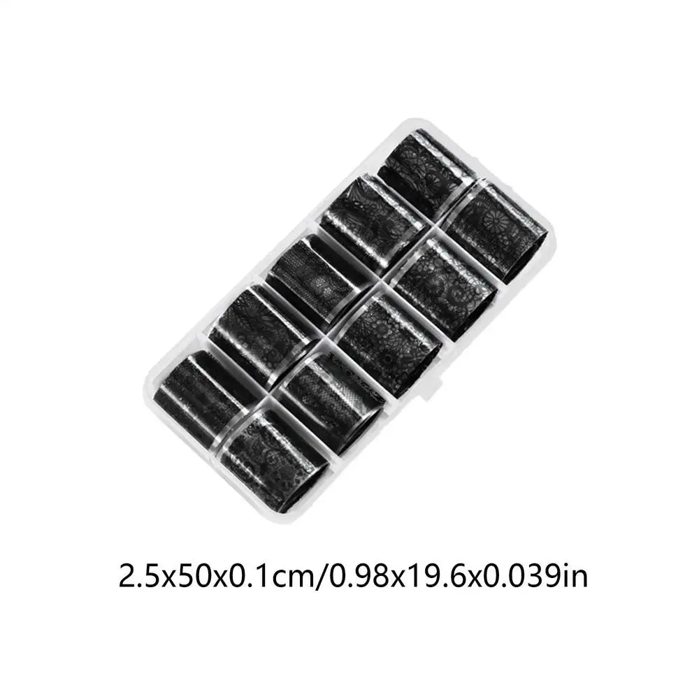 Lace Nail Foil Transfer Stickers – Black & White Floral, 10 Rolls Nail Art Stickers Axl Black