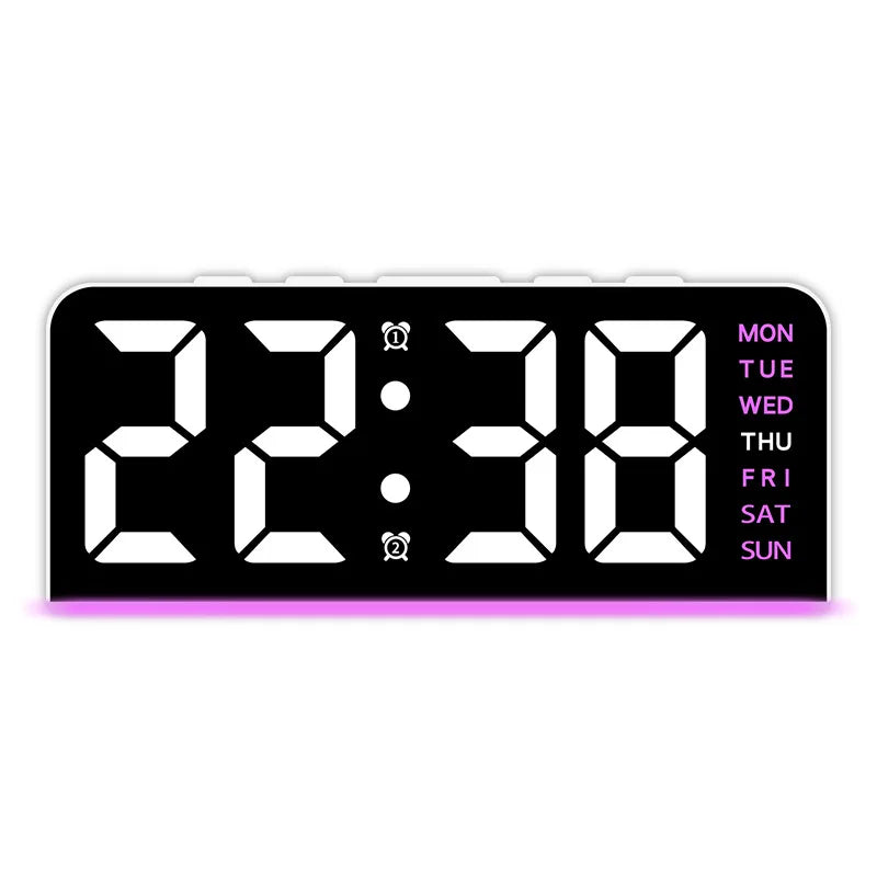 7" LED Digital Alarm Clock – Dual Alarm, Temp & Night Light LED Alarm Clock Axl White shell - Pink