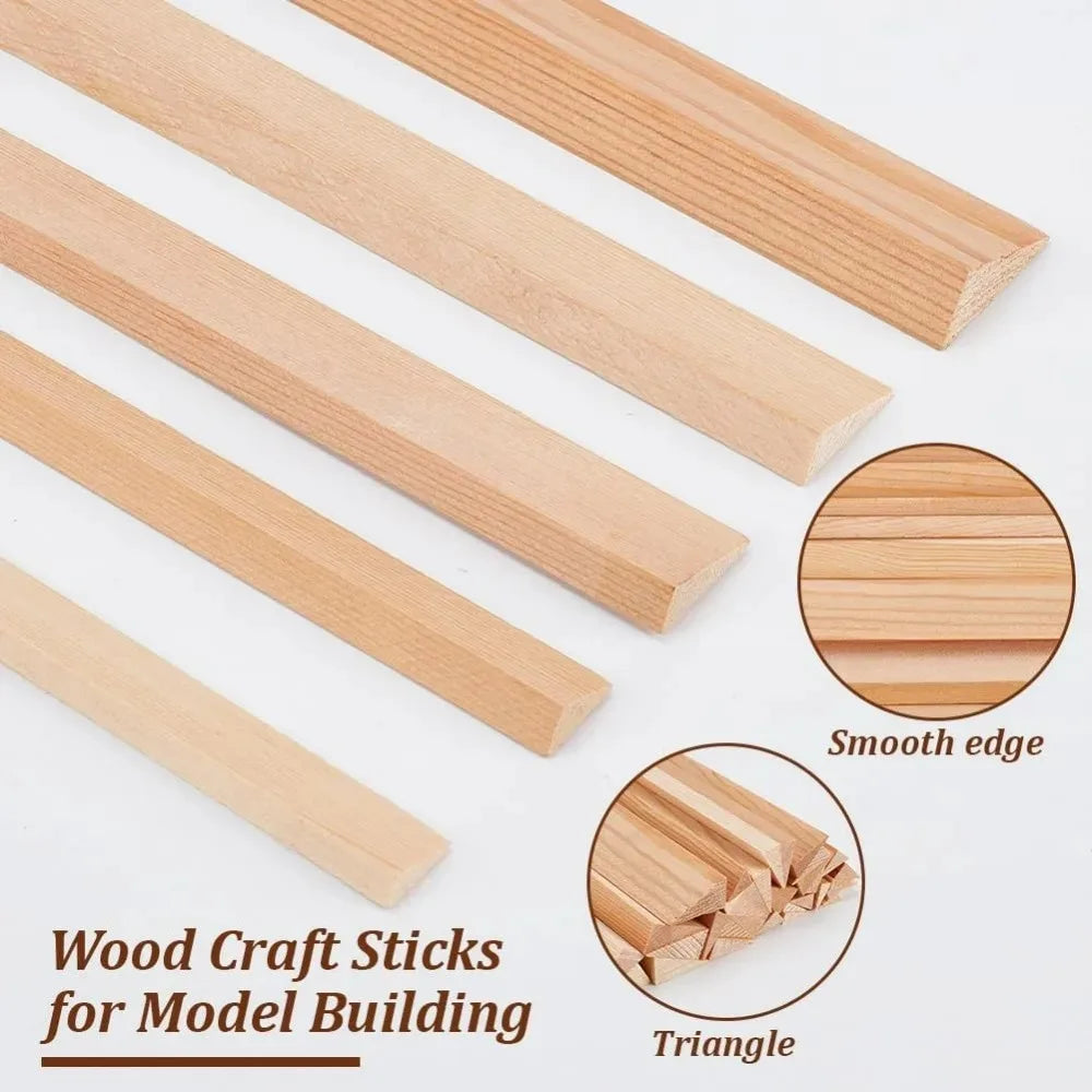 34Pcs Unfinished Triangle Wood Dowel Rods – 5 Sizes, 7.9 In Wood Craft Dowels Axl