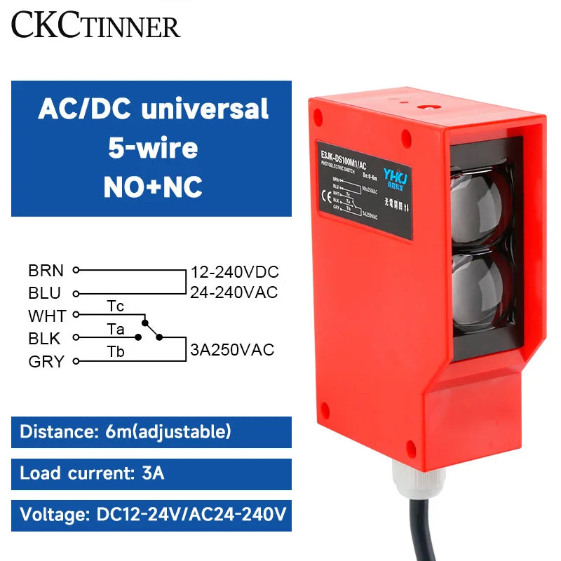 E3JK-DS100 6M Photoelectric Sensor 24V–220V AC/DC Waterproof Photoelectric Sensor Axl ACDC 12-240V 5wire