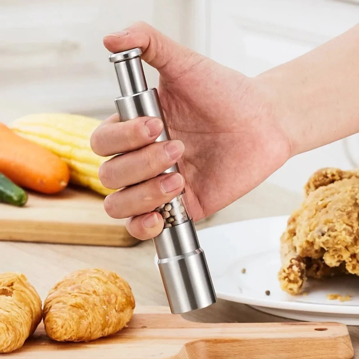 Thumb Push Pepper & Salt Mill – Stainless Steel Spice Grinder Spice Grinder Mill Axl