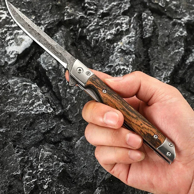 PLYS Folding Pocket Knife – Damascus Steel & Wood Handle EDC Folding Pocket Knife Axl