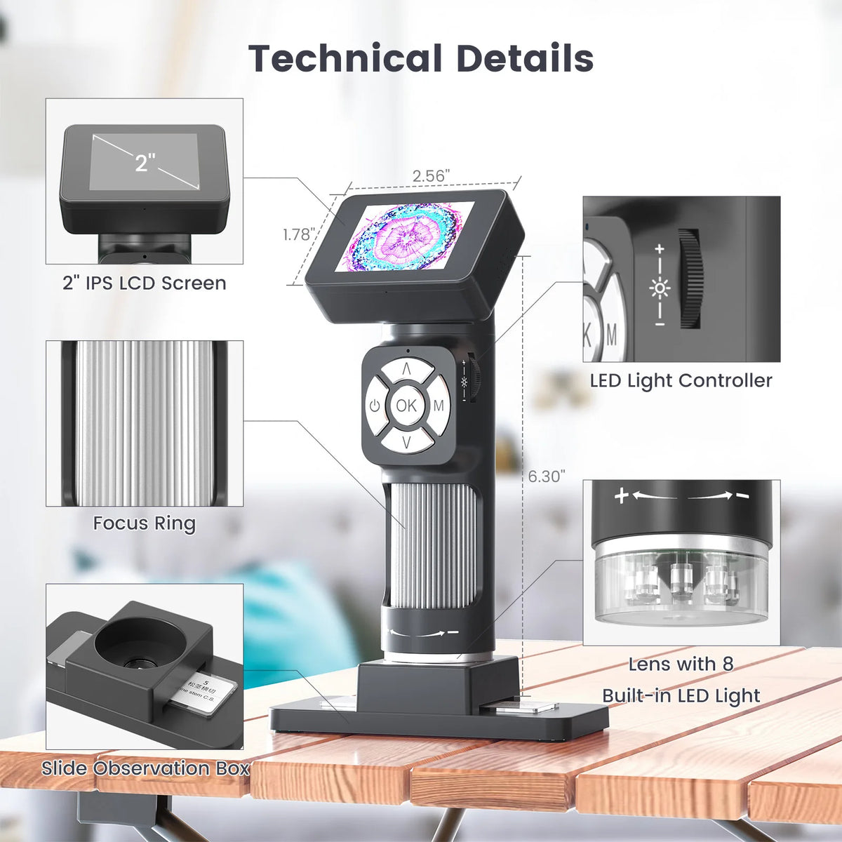 2" Digital Microscope 2MP 500X Magnification 8 LED Soldering Digital Microscope Axl