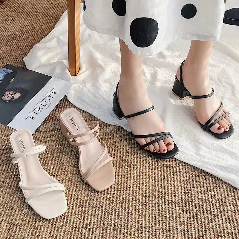 YBQJOO Women's Square Heel Sandals – Elegant Slip-On Summer Women's Heel Sandals Axl