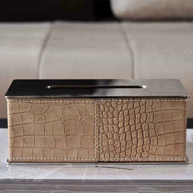 Luxury Rectangular Tissue Box – Stainless Steel & Leather Decorative Tissue Box Axl