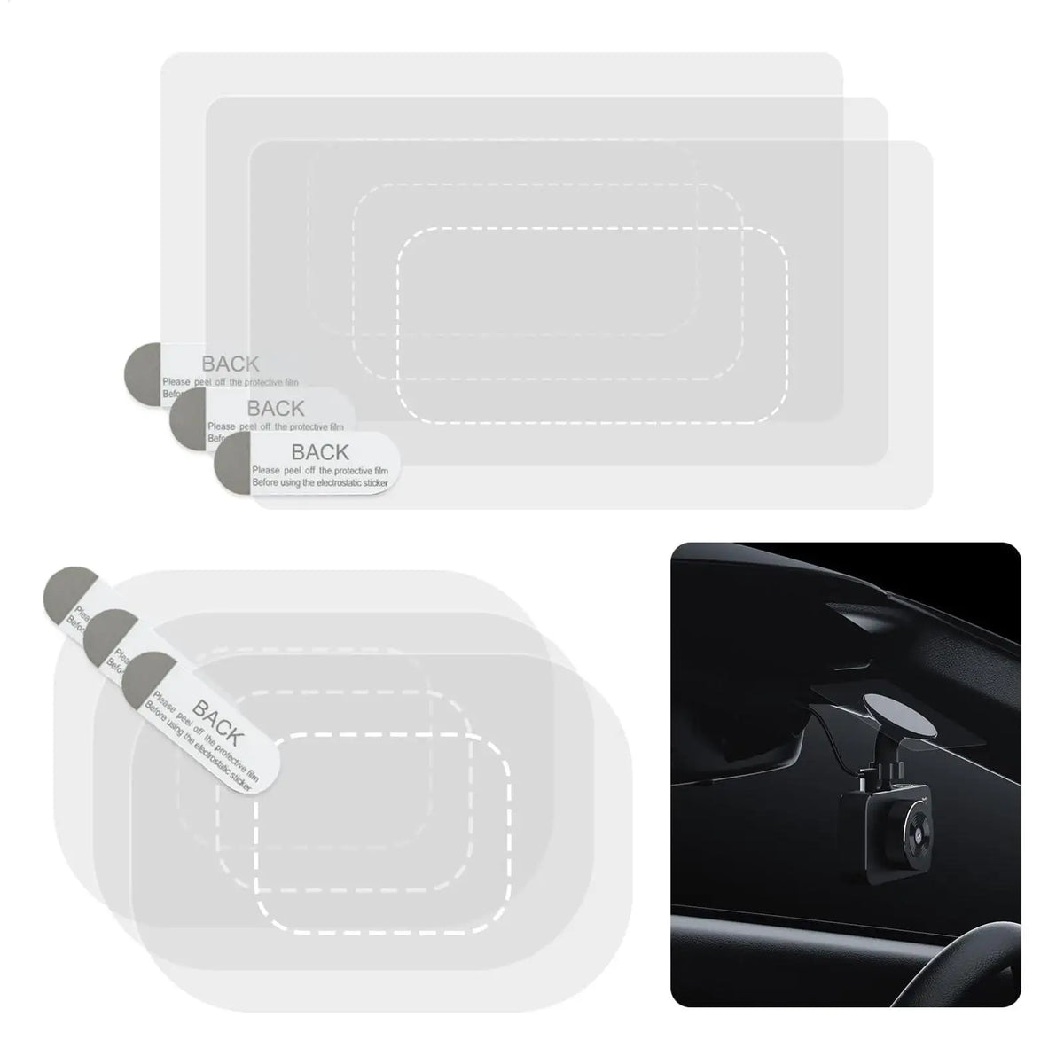 6-Pack Dashcam Windshield Mount Film – Static Cling HUD Stickers Windshield Mount Film Axl