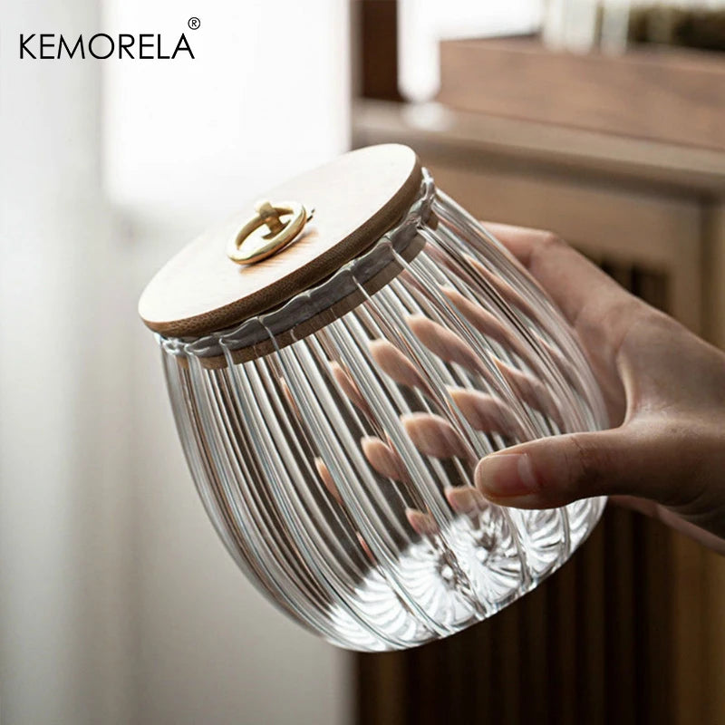 Glass Airtight Canister Jar with Wood Lid | Tea Coffee Grains Glass Storage Canister Axl