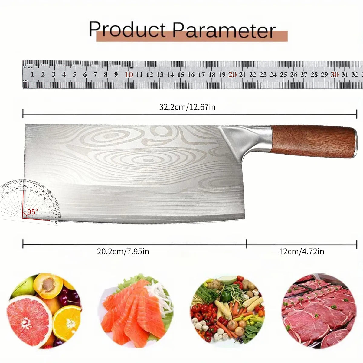 SHENJIU Cleaver Knife – Stainless Steel Blade & Wood Handle Kitchen Cleaver Knife Axl