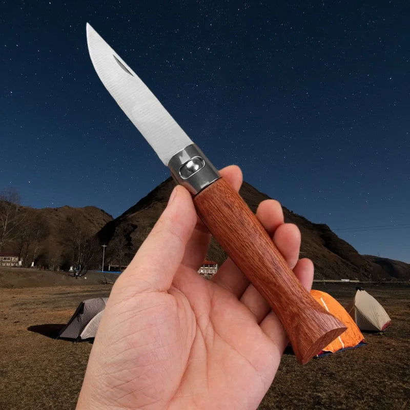 Stainless Steel Folding Knife – Wood Handle & Sheath Folding Pocket Knife Axl