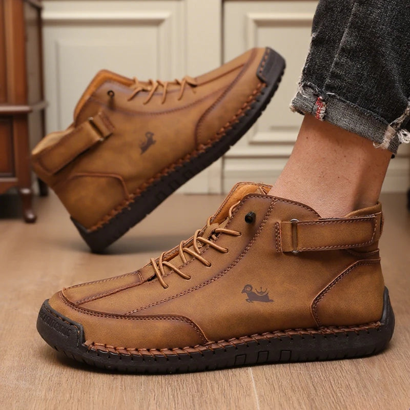Women's Handmade Leather Ankle Boots – Non-Slip Flat Moccasins Flat Ankle Boots Axl