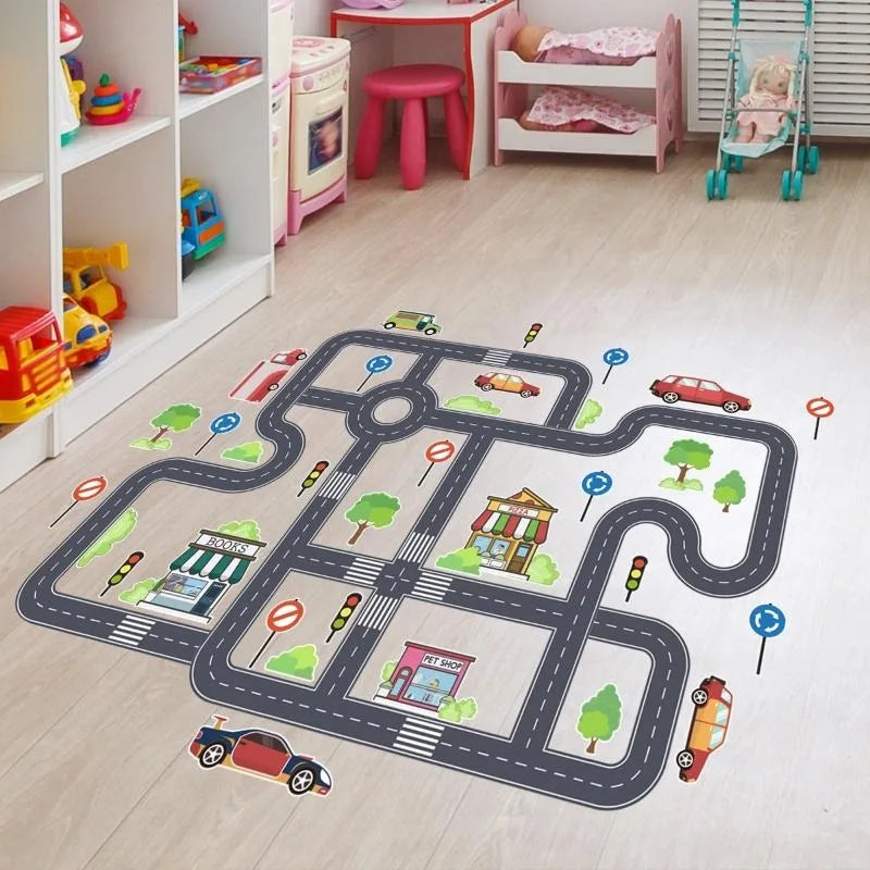 Car Road Signs Kids Wall & Floor Stickers – Self-Adhesive Kids Wall Stickers Axl