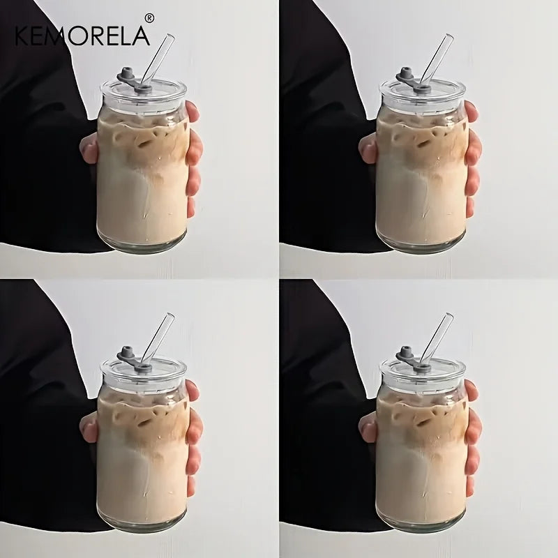 KEMORELA 500ml Borosilicate Glass Tumbler with Lid & Straw Glass Tumbler Axl