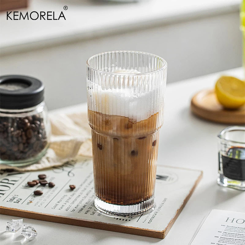 KEMORELA Ribbed Glass Tumblers 590ml | Set of 2 or 4 Glass Tumbler Set Axl